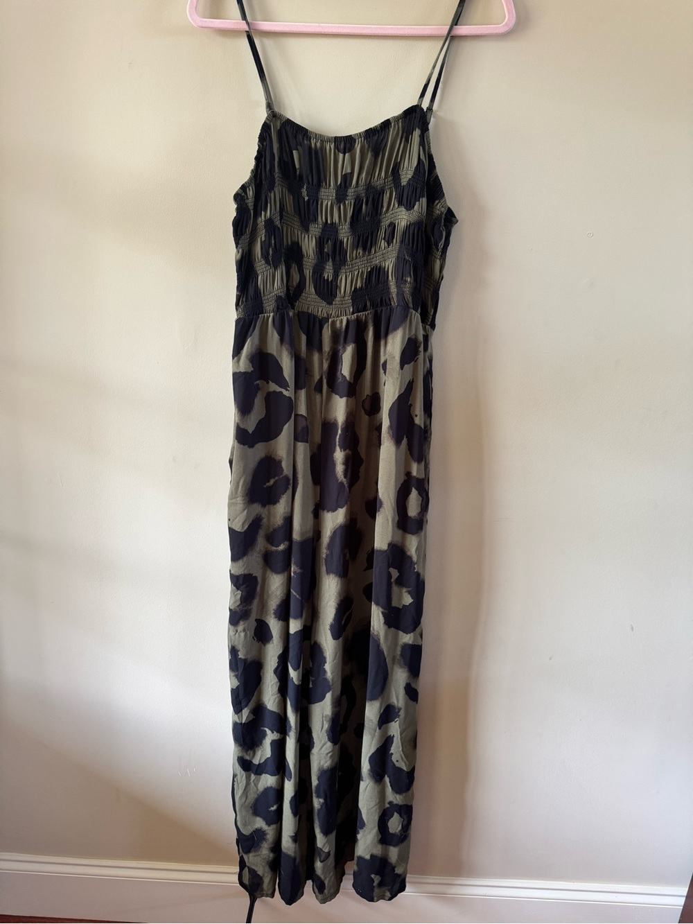 Wide Leg Jumpsuit in Olive & Black Leopard Print